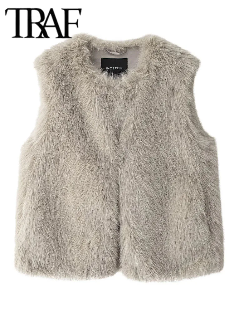 2025 Faux Fur Vests For Women New Fashion Fluffy Sleeveless Jackets Female Vest Loose Winter Warm Streetwear Waiscoat Tops