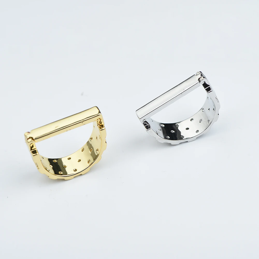 ICEYY Square Grid Crystal Tie Clip Tie Ring for Man Luxury Zircon D-shaped Buckle Ring Wedding Business Jewelry Accessories