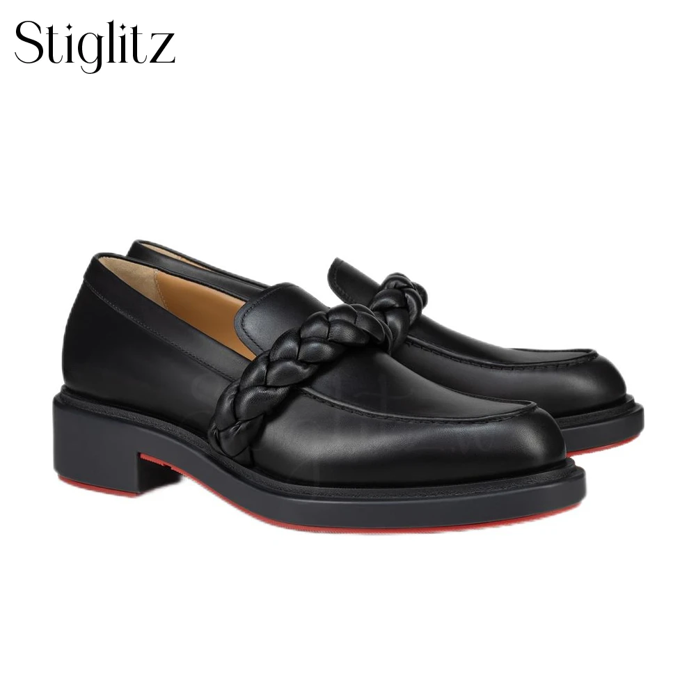 

Braided Band Leather Shoes Men's Soft Leather Loafers Designer Style Luxury Handmade Leather Shoes Classic Banquet Wedding Flats