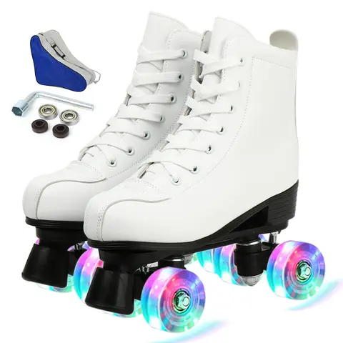 Roller Skate Shoes Size 34-45 4 Wheels Quad Sneakers Skating Pu Leather Sport Beginner Men And Women Roller Skating Shoes Gift