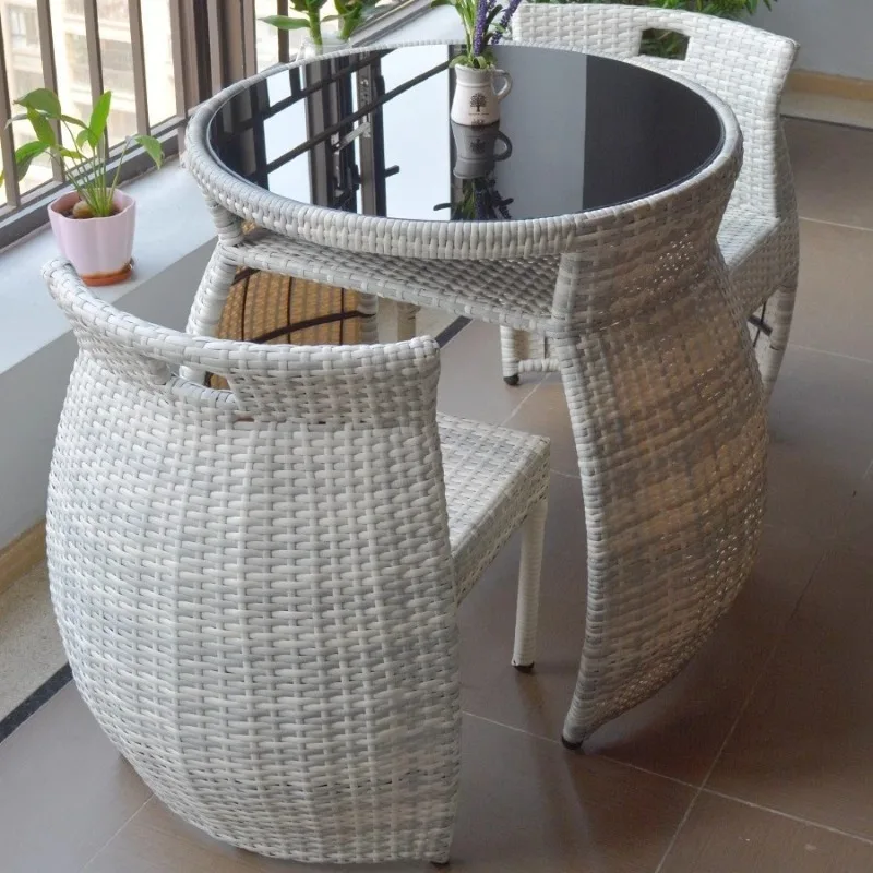 

Outdoor small coffee table rattan chair three-piece set rock slab one table and two chairs, balcony table and chair leisure