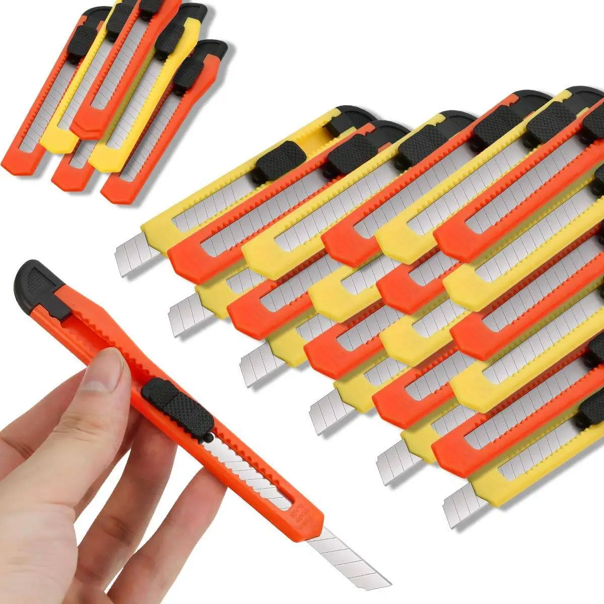 24Pack Box Cutters 9MM Wide Blade Cutter Utility Knife Box Cutter Retractable, Compact, Extended Use for Heavy Duty Office