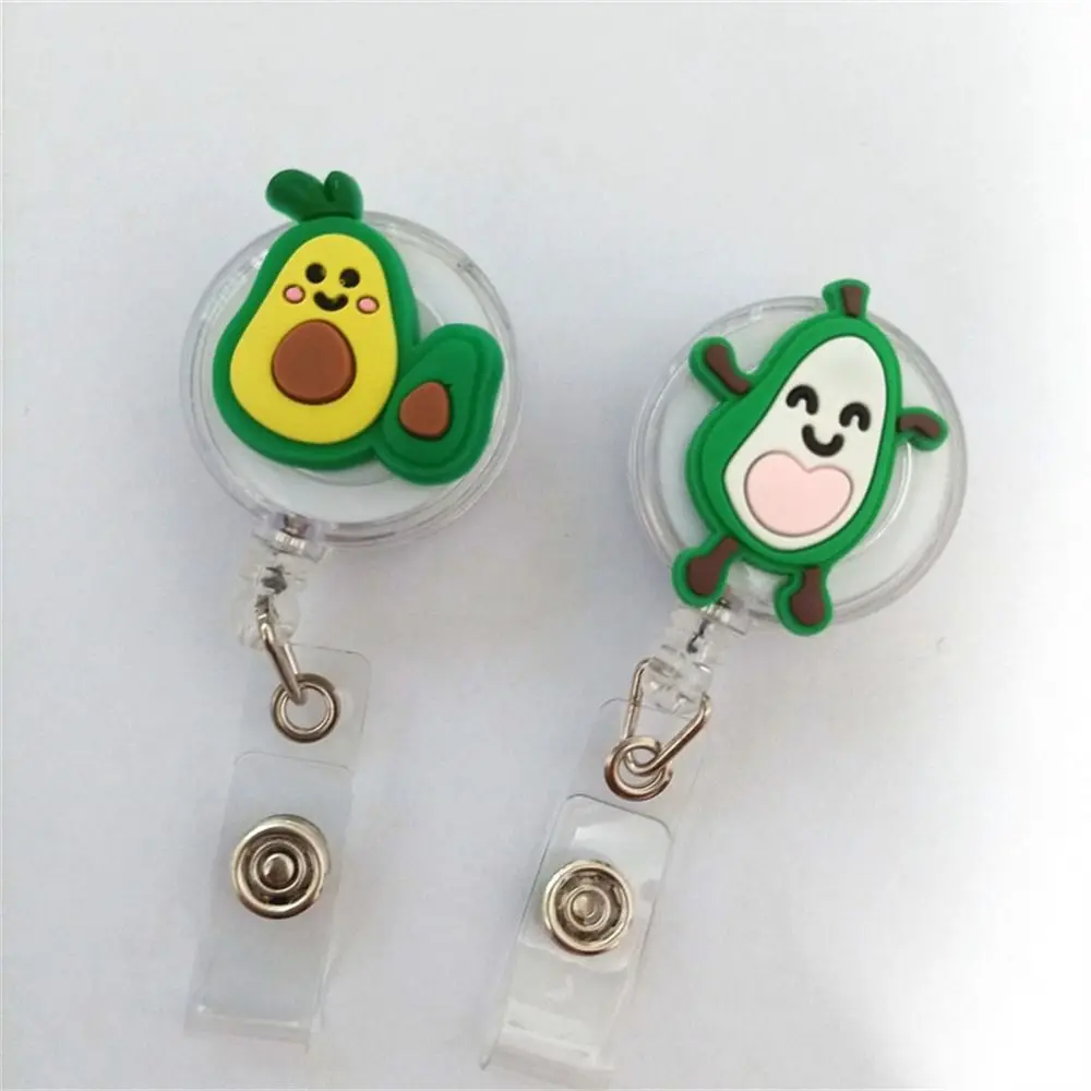 Silicone Fruits Badge Holder Avocado ID Card Cartoon Nurse Badge Reel Name Tag Easy Pull Buckle Retractable Badge Holder