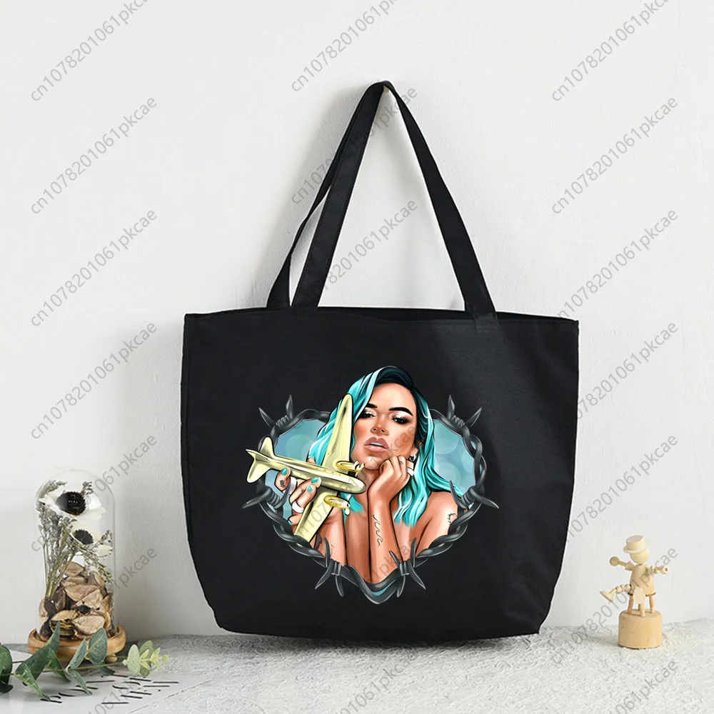 Karol G Bichota Manana Sera Bonito Music Singer Shopping Bag Women Canvas Tote Bags Printing Bag Cartoon Shopper Shoulder Bags