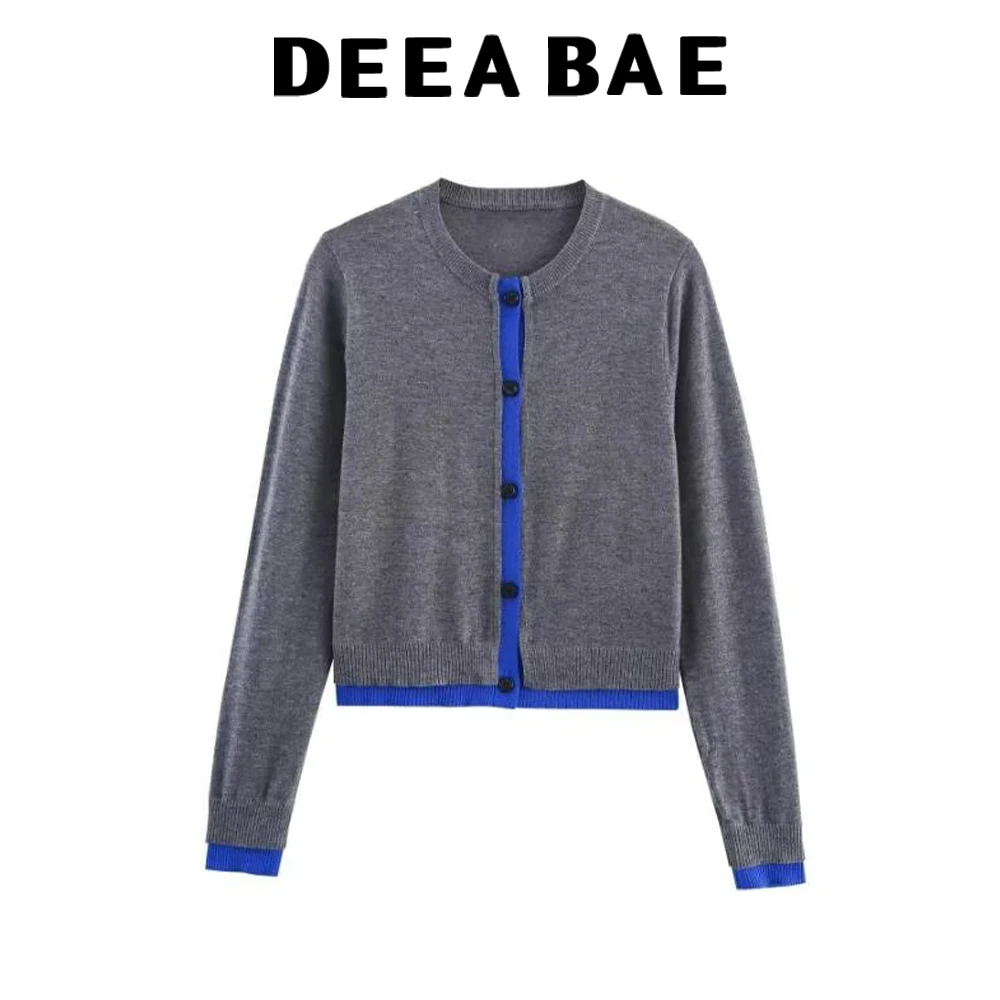 DEEABAE 2025 herfst nieuwe dames luie casual knop splitsen ronde hals lange mouw gebreide jas