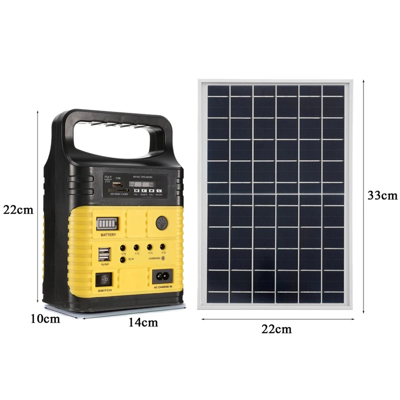 1 Set Portable Solar Generator Kit Outdoor Power Mini DC Solar Panel 6V-9Ah Lead-acid Battery Charging LED Lighting System