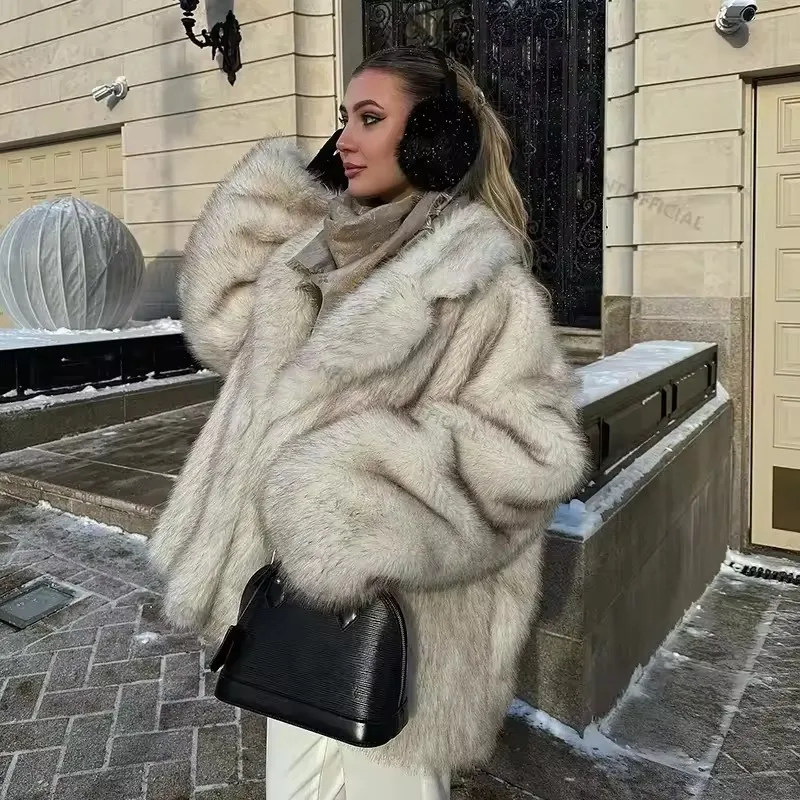 GC 2026 Cool Street Girls Winter Fashion Fluffy Fox Fur Jacket Women Casual Round Neck Faux Fur Coat Chic Thick Warm Outerwear