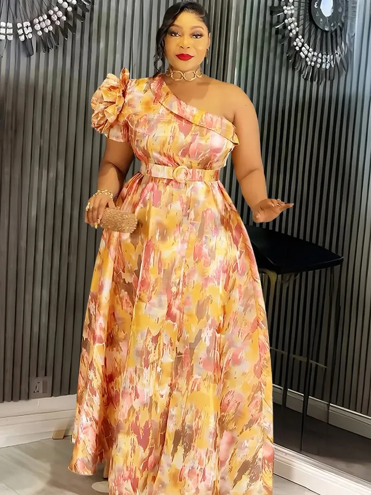 

Африканские платья для женщин, новинка 2026, африканская одежда на одно плечо, Турция, длинное платье для свадебной вечеринки, Дашики, наряд с принтом Анкары