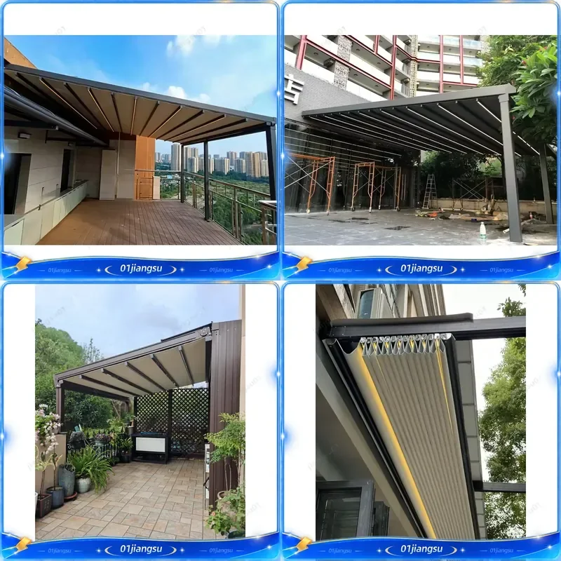 Motorized Aluminum Retractable Awning Waterproof LED Light Folding Canopy Roof Shade Outdoor Patio Garden Sun Protection