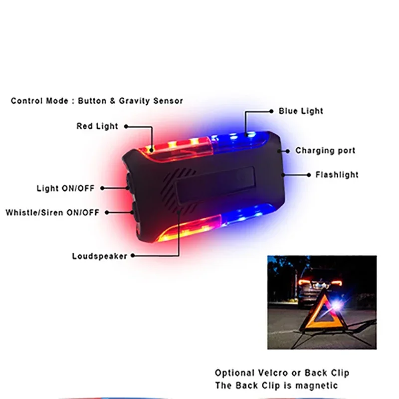 Mini Red Blue Strobe Warning Light with Flashlight LED Shoulder Lamp for Security Work Outdoor Safety