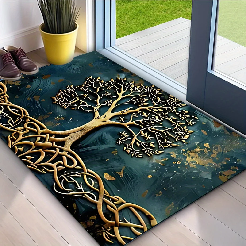 Tree of Life Pattern Large Area Rug Non-slip Machine Washable for Living Room Bedroom Laundry Entryway Home Decor Carpet Mat
