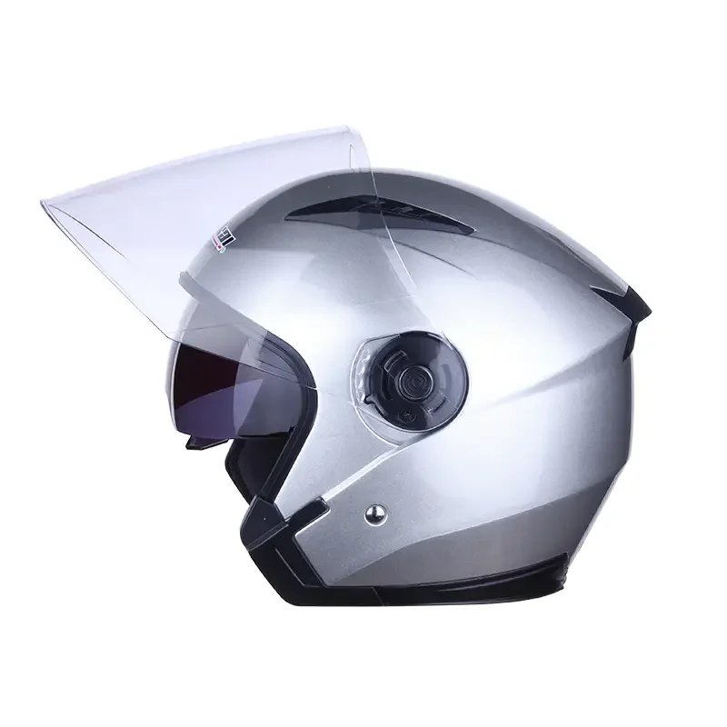 Sliver Motorcycle Helmet, Half Coverage Double Windshield Lens All Seasons Safety Protective Helmet For Men Women