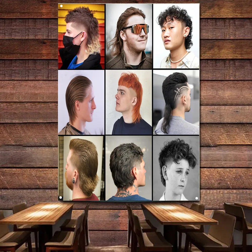 

Modern Men's Hairstyles Poster Mural Wall Charts Barber Shop Wall Decor Banner Flag Haircut & Shave Service Signboard Tapestry 0