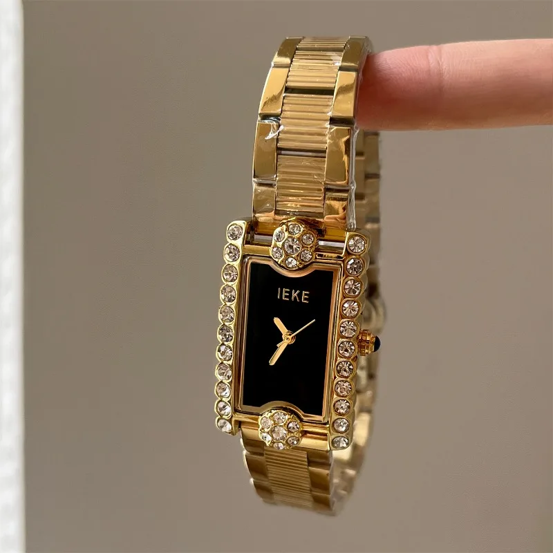 Luxury Women's Watch 2025 New Simple Square Full Diamond Digital Quartz Watche Gold Stainless Steel Bracelet Women's Dress Clock