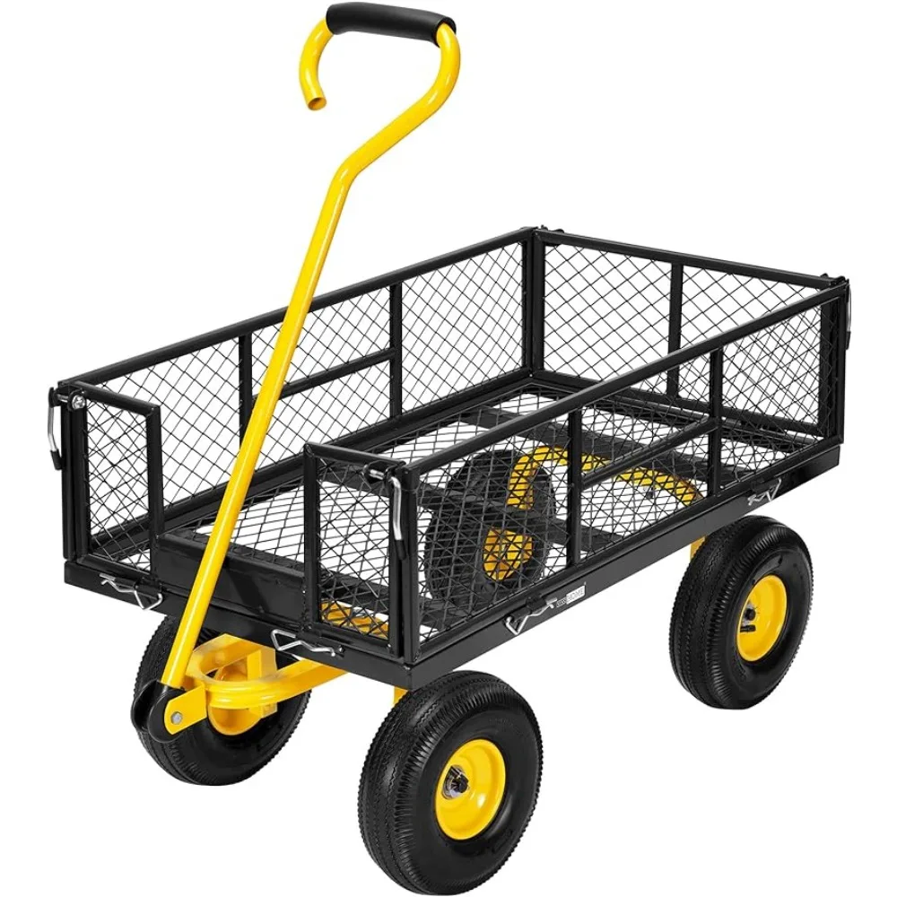 

Heavy Duty 880 Lbs Capacity Mesh Steel Garden Cart Folding Utility Wagon With Removable Sides and 4.10/3.50-4 Inch Wheels Home