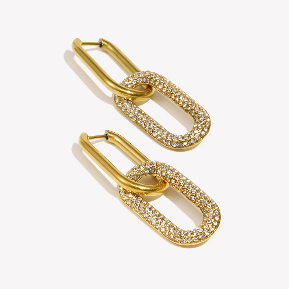 E.B.belle Luxurious Combination Zircon Earrings Waterproof 316L Stainless Steel Jewelry 18K Gold Plated Gift