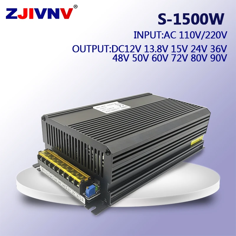 

1500W Switching Power Supply AC 110V/220V to DC 12V 13.8V 15V 24V 36V 48V 60V 72V 80V 90V Mini Size Adapter Black Housing S-1500