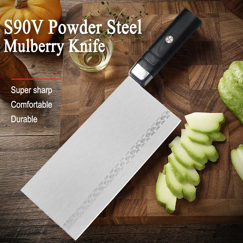 JUMCSONG S90V Mulberry Knife Chinese Kitchen Knife Commercial Home Chef Knife Sharp and Durable Slicing Knife