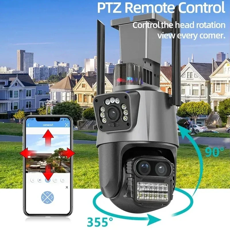 4K 12MP WIFI Camera Buiten 8X Zoom Drie Lens Dual Screen Audio Home Security PTZ Camera Auto Tracking CCTV Video Surveillance