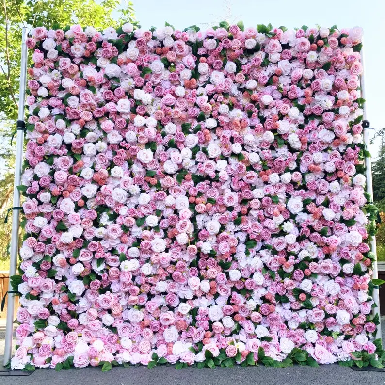 5D Purple Flower Wall Backdrop Hanging Rolling Up Flower Wall Wedding Arrangement Photography Party Event Decor Fake Floral Wall