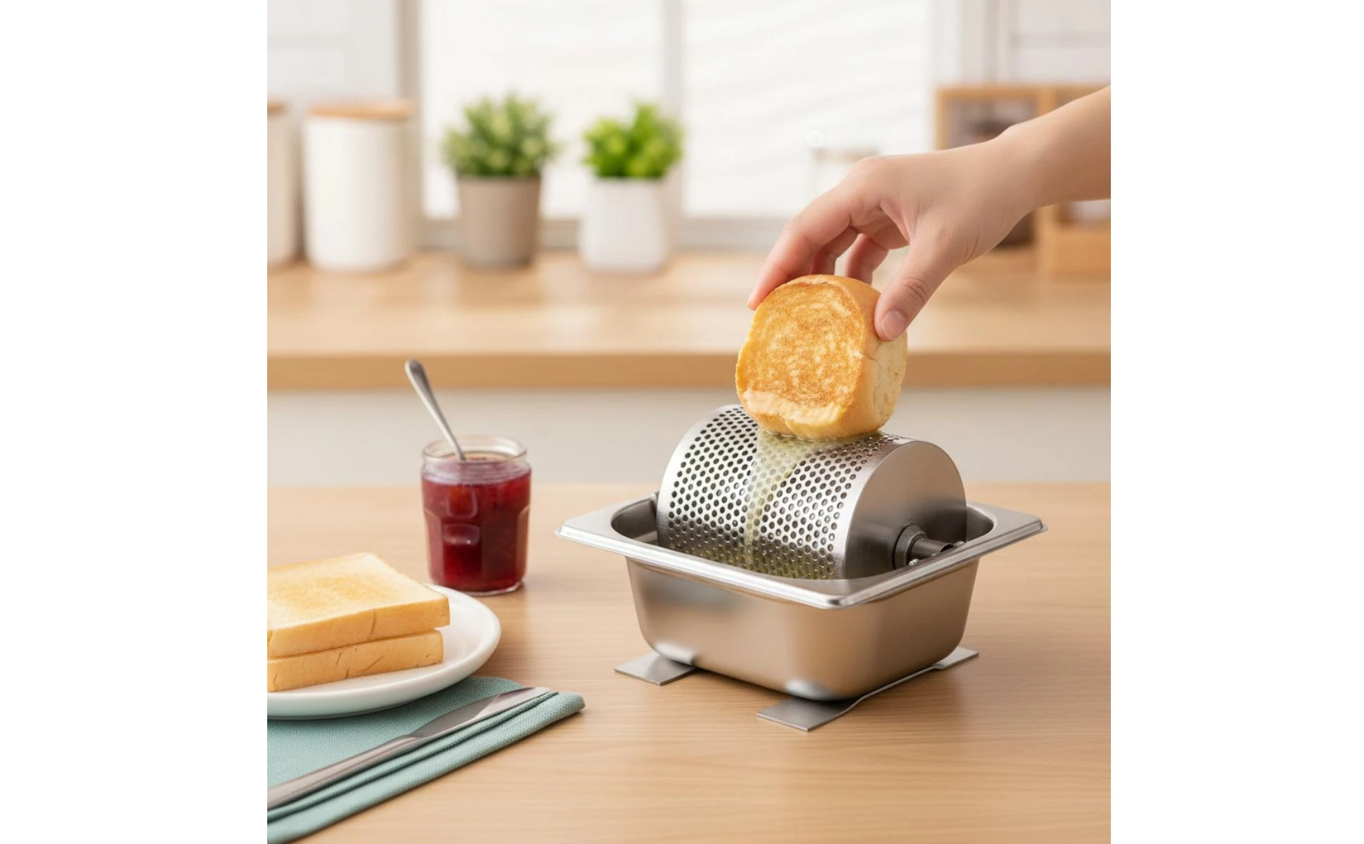 Butter Roller with Tray Stainless Steel Butter Roller Kitchenware Perforated Utensil Countertop for Home Cooks, Kitchen, Brunch Butter Roller with Tray Stainless Steel Butter Roller Kitchenware Perforated Utensil Countertop for Home Cooks, Kitchen, Brunch