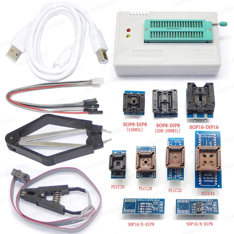 

LRF Minipro TL866II PLUS Programmer EEPROM +10 Adapters Extractor Clip Support NAND Flash AVR MCU GAL PIC SPI
