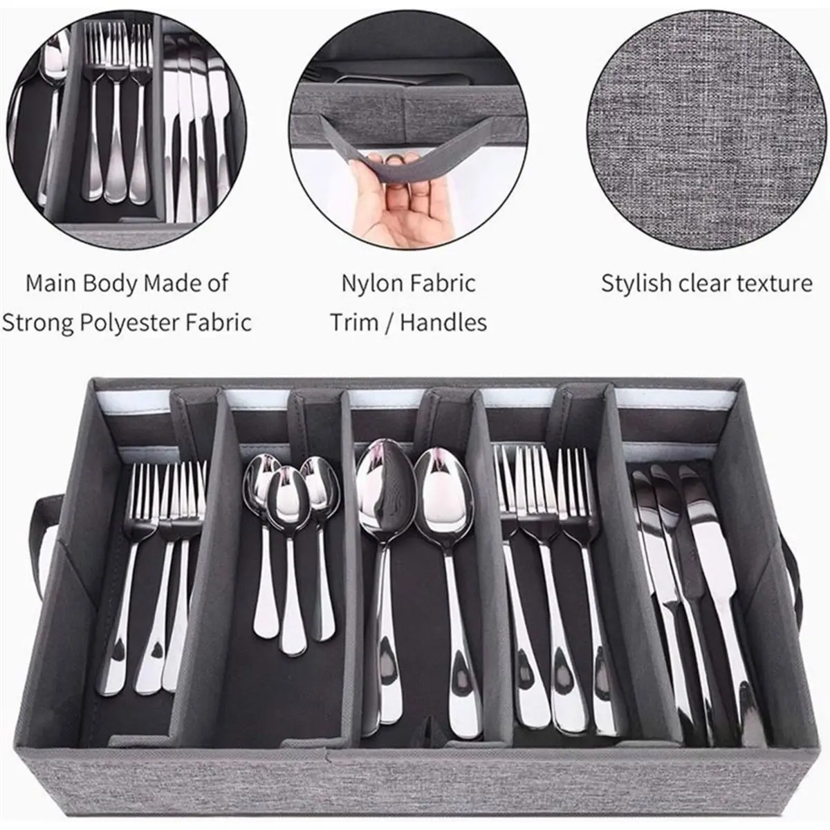 2 Pack Flatware Utensil Storage - Sturdy Silverware Storage Box with Dividers, 5 Compartment Flatware Storage Case