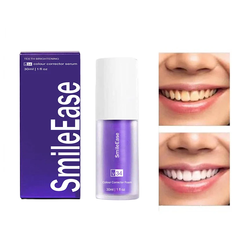 30ml V34 Purple Whitening Teeth Fresh Breath Brightening Toothpaste Remove Stains Reduce Yellowing Care for Teeth Gums Oral Care