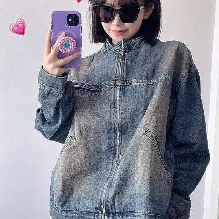 

Американская винтажная джинсовая куртка для женщин, весна-осень, свободный крой, рабочая одежда, модный топ, большие размеры, повседневная рубашка