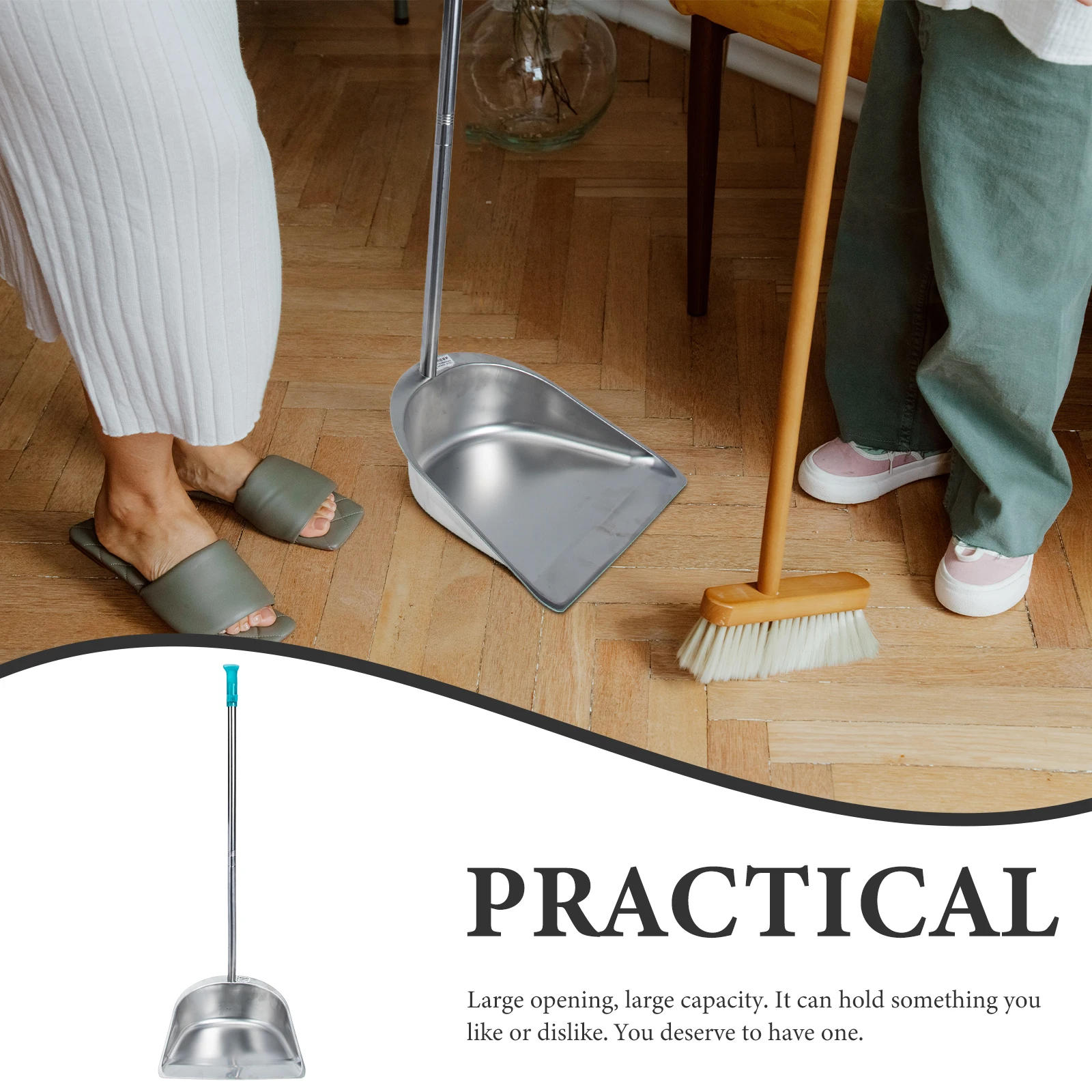 

Trash Dustpan Stainless Steel Home Cleaning Supplies Large Capacity Ergonomic Handle Kitchen Office Garbage Shovel Long Lasting