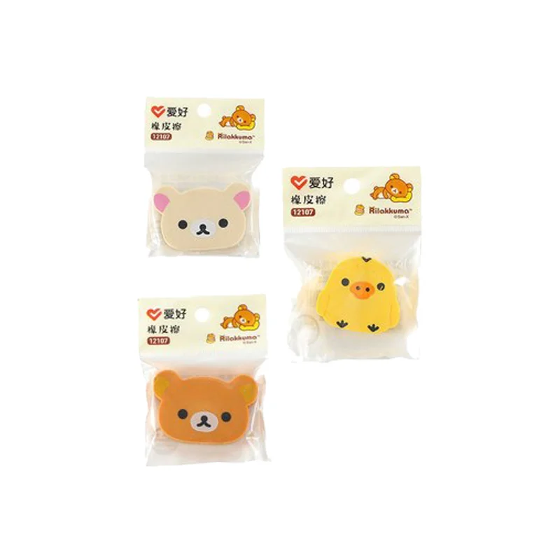 3Pcs AIHAO 12107 Pencil Rilakkuma Rubber Color Eraser Kawaii Correction Supplies School Office Stationery