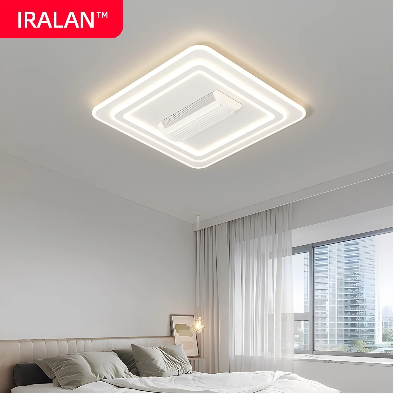 Image of LED Deckenventilator ohne Rotorblätter mit Licht, einfacher Rollventilator, quadratischer Smart-Home-Schlafzimmer-Dekorations-Deckenventilator mit Lampe