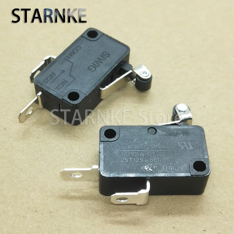 3PCS G20-16 Travel Limit Switch With Roller Normally Open 2Pins Micro Switch 250V 16A Contact Switch