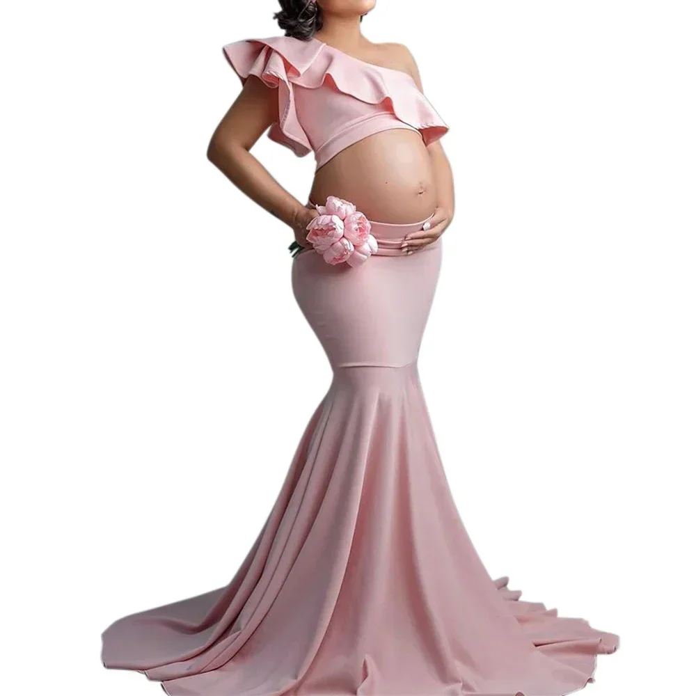 Sexy Shoulderless Dresses For Photo Shoot Ruffles Long Pregnancy Dress Photography Props 2022 Women Maxi Gown платье женское