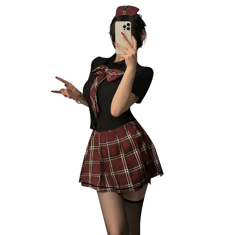 Sexy Lingerie Women Anime Cosplay Student JK Uniform School Girl Erotic Costumes Miniskirt Top Set Nightclub Short Dress Outfits