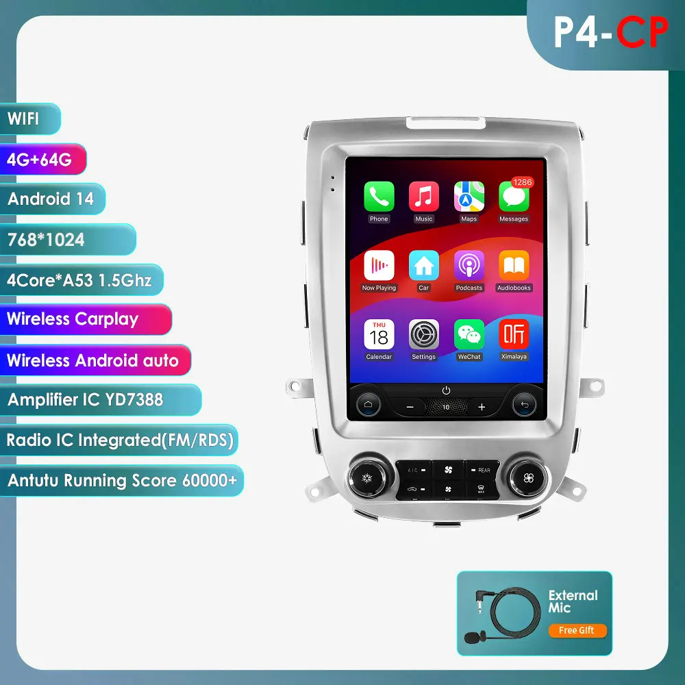 Hizpo autoradio met Snapdragon 6115 2 DIN Android voor Hyundai Santa Fe 2 2006 - 2012, multimediasysteem met Carplay, 9,7 inch verticaal scherm en GPS-navigatie