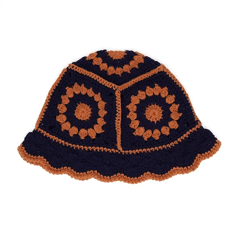 Korean Women Hollow Knitted Hat Handmade Crochet Basin Hat Spring Summer Sunscreen Sun Hat Female