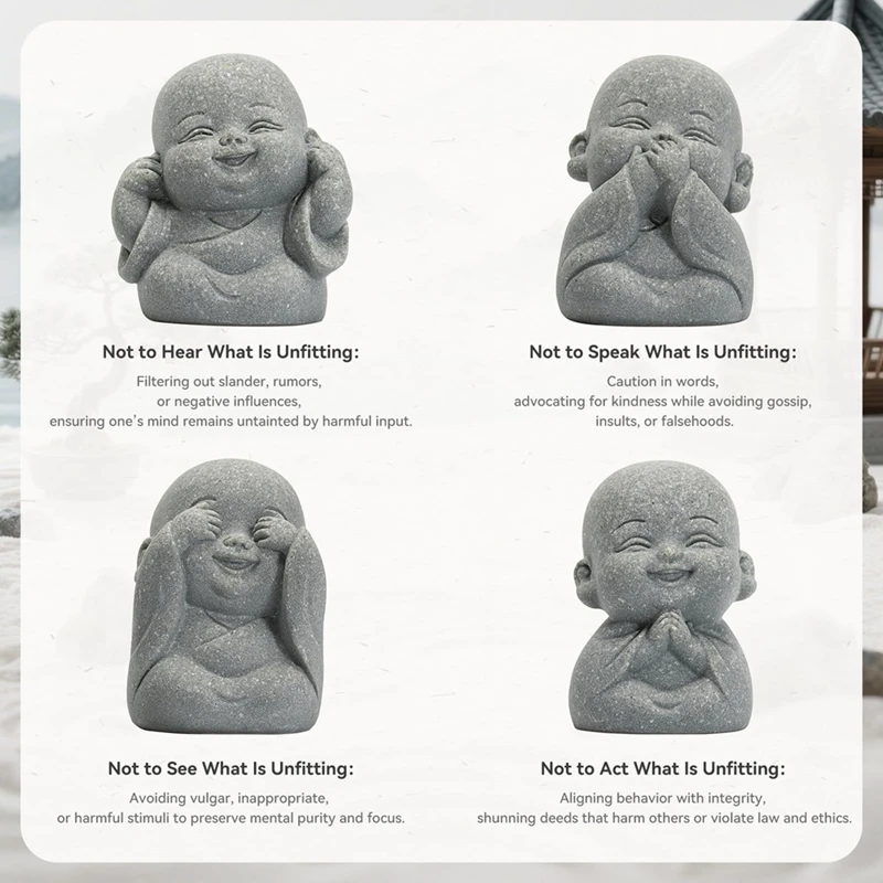4PCS Laughing Buddha Statue for Good Luck Feng Shui Decor,Cute Small Sandstone Buddha Statue for Home and Aquarium Decor view 4