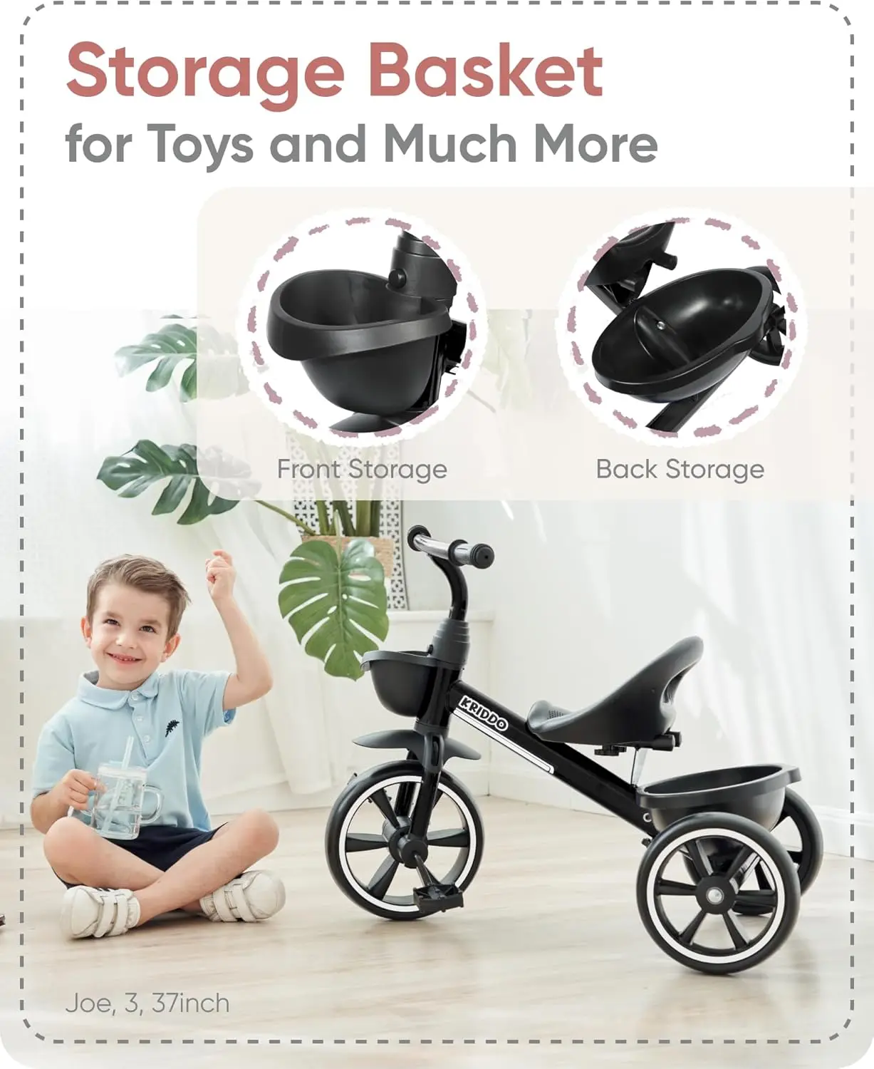 Kids Tricycle for 2-5 Year Olds - Gift for Toddlers - Black