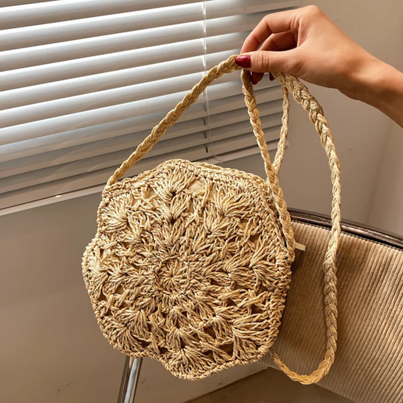 2022 Summer Octagon Straw Bags Female Travel Beach Bags Vacation Rattan Handmade Shoulder Messenger Bag Fashion Woven Handbag