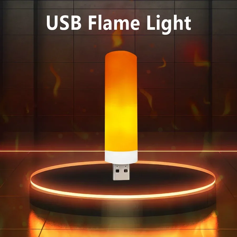 Mini LED USB Atmosphere Light Flame Flashing Candle Lights Book Lamp for Power Bank Camping Lighting Effect Light