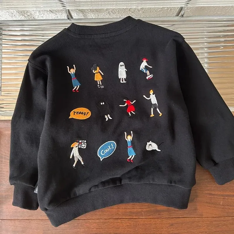 2025 Spring New Children Cotton Sweatshirt Cartoon Embroidery Boys Girls Long Sleeve Casual Pullover Tops Kids Bottoming Shirts