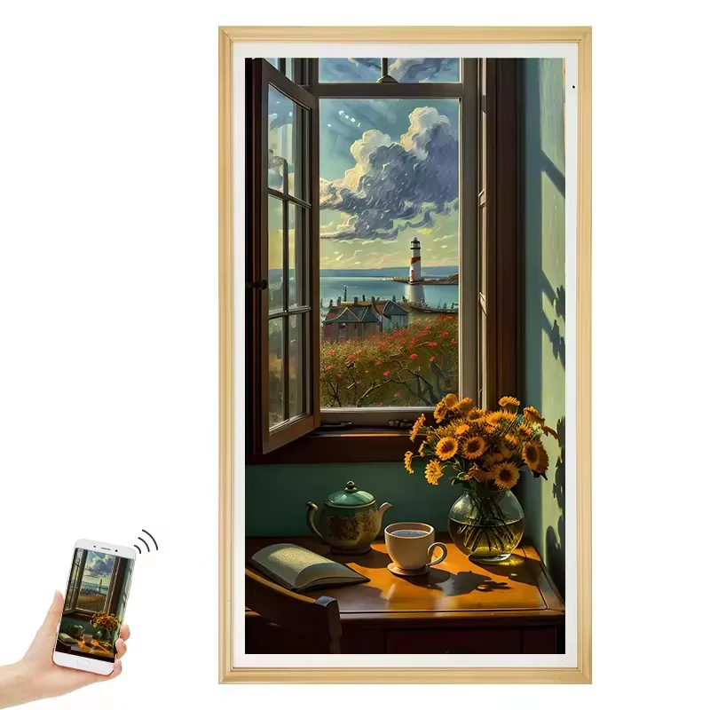 

65 Inch Wood Frame 2k/4K Wifi Digital Photo Frames with Video Playback Wall-mounted Smart Display for Custom Painting