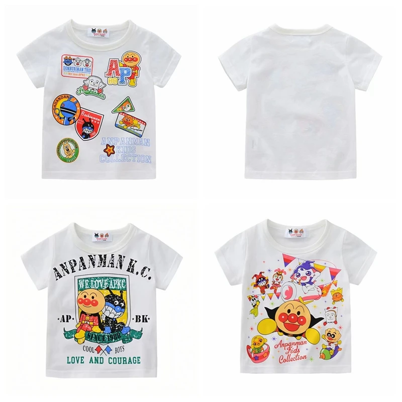 New Summer Baby Boys Short Sleeve T Shirts Cartoon Anpanman Print Kids Girls 100% Cotton Clothes Children Tops Tees White 1-9T