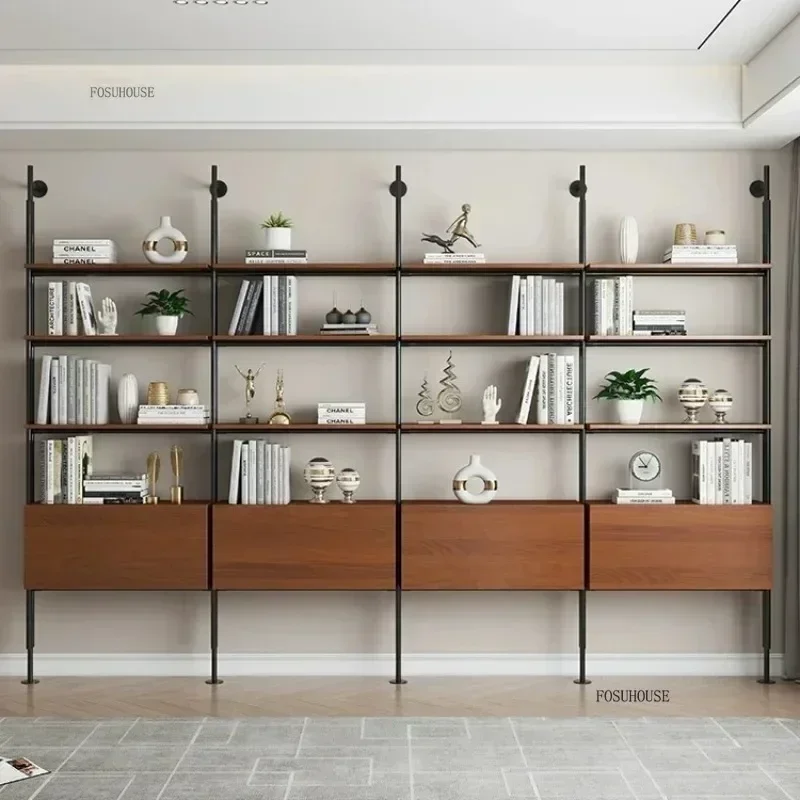 رف كتب فاخر من الخشب الصلب والحديد رف عرض مقسم خزانة الكتب الصناعية أثاث المكتبة رف كتب متعدد الطبقات r #2