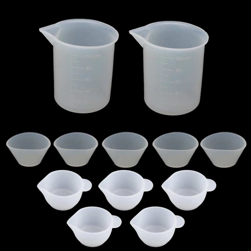 12Pcs Silicone Mixing Measuring Cups UV Resin Mold DIY Casting Jewelry Tool Kit 100ml 20ml 10ml Measure Cup set