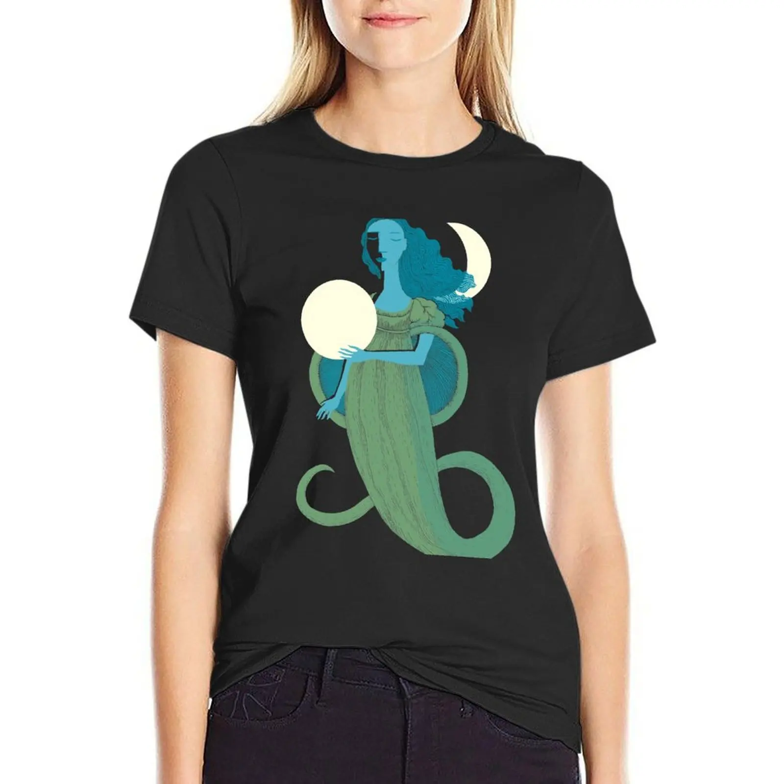 

Moonlight Mermaid T-Shirt summer top vintage animal print t shirts for Women