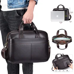 New Men's Briefcase Business Handbag 100% Genuine Leather 14 inch Men's Laptop Bag Multi functional File Bag Luxury Men's Bag