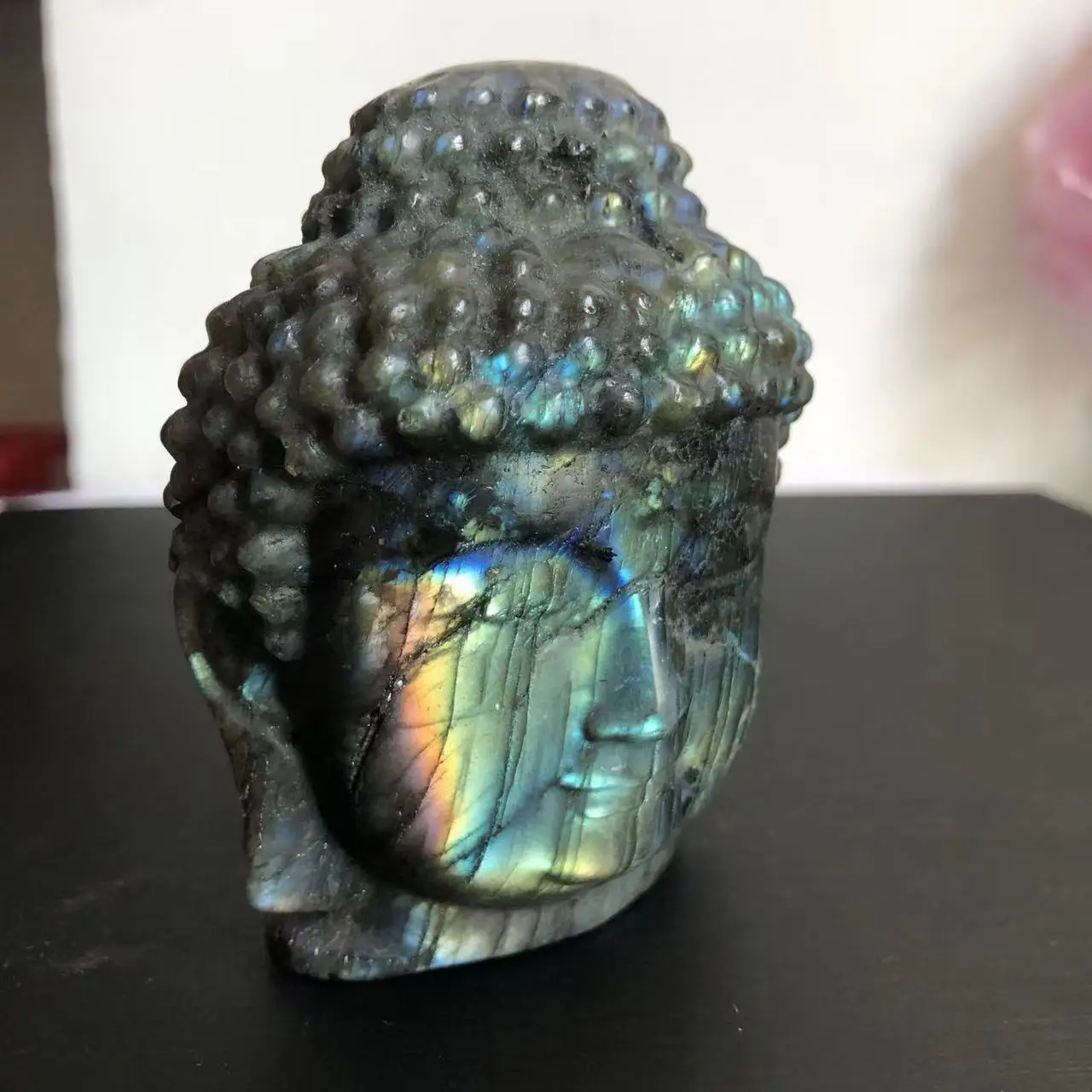 Natural Crystal Labradorite Buddha Carving Decor Moonstone Polished Divination Healing Gift Reiki Feng Shui