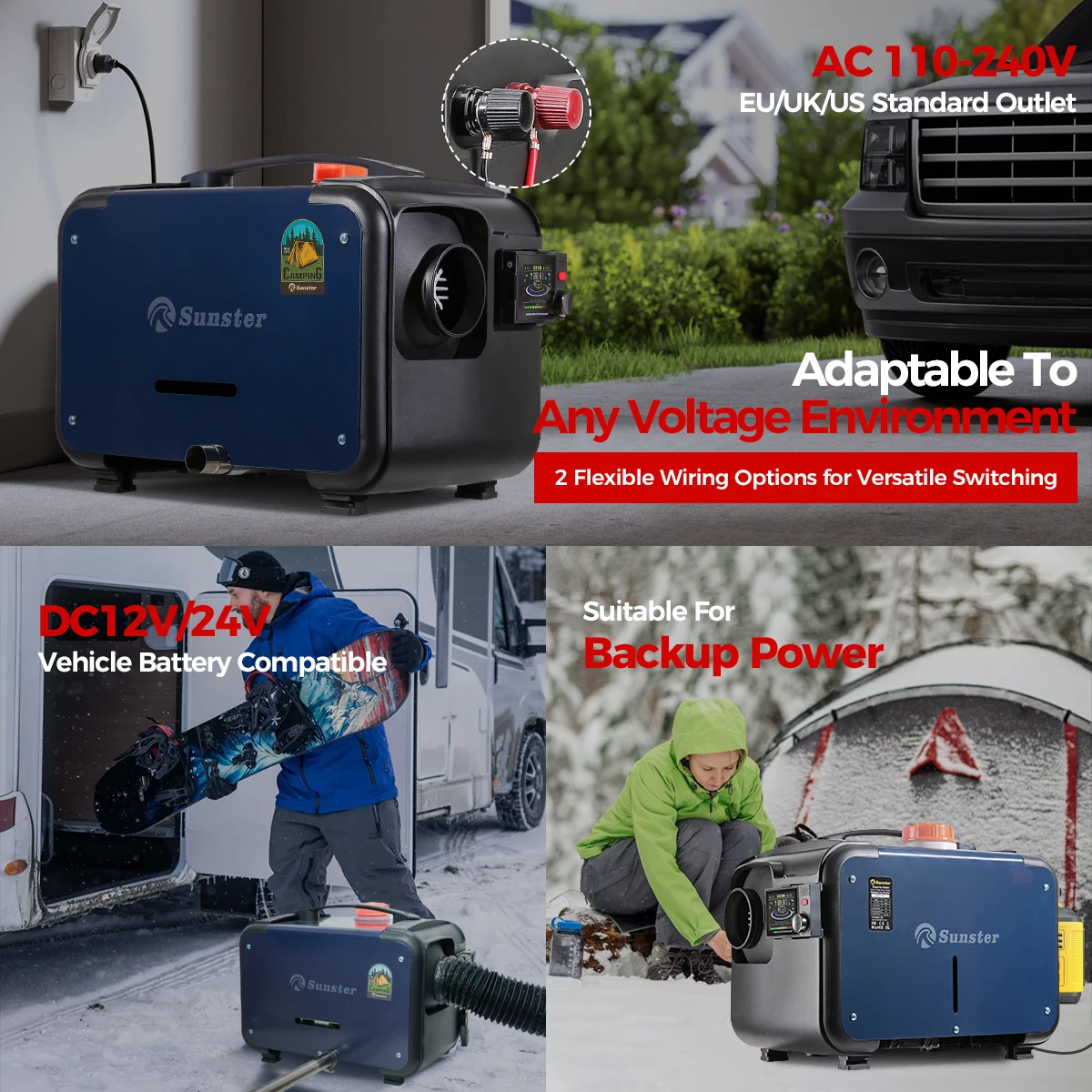 8KW 12V/24V/110-240V Ultra Silent Diesel Air Heater with Bluetooth&LCD Monitor Car Parking Heater for Car RV Home Camper Tent